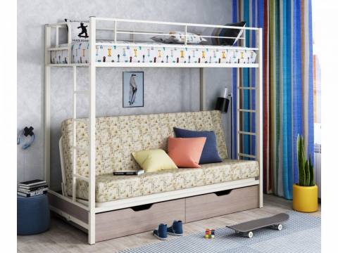 Двухъярусная кровать с диваном Мадлен ЯЯ Слоновая кость пифагор