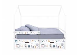 Кровать-домик Svogen с фото с ящиками и бортиком белый/мишки