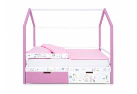 Кровать-домик Svogen с фото с ящиками и бортиком лаванда/лисята