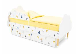Кровать Stumpa Облако бортик и ящики рисунок Треугольники желтый, синий
