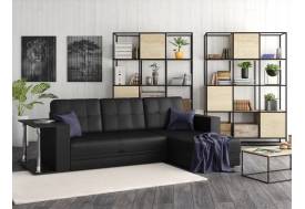 Диван угловой Атлант со столиком кожзам черный