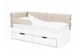 Детская мягкая кровать Denvas с бортиком и ящиками холодный бежевый
