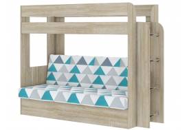 Кровать двухъярусная Карамель 75 сонома-бирюзовые треугольники