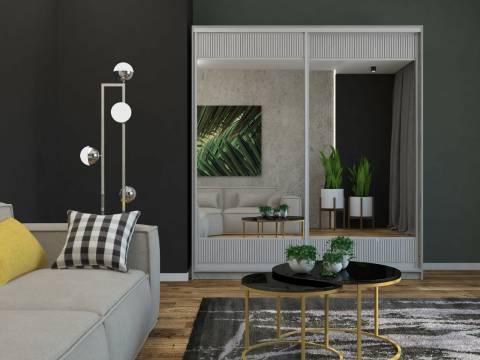 Шкаф-купе Ксения 1400 комбинированный рельефный МДФ/зеркало