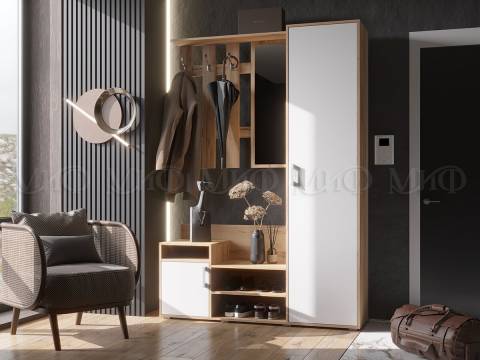 Прихожая Визит Миф Белый глянец холодный/Дуб крафт