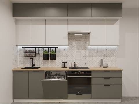 Кухонный гарнитур арт 17 Фаска Обсидиан Тальк 2800 мм