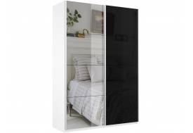 Шкаф-купе Прайм 2-х дверный 1200 Зеркало/Стекло Черное Белый Снег