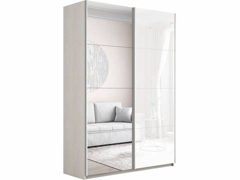 Шкаф-купе Прайм 2-х дверный 1600 Зеркало/Стекло Белое Ясень Анкор Светлый