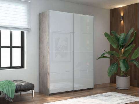 Шкаф-купе Прайм 2-х дверный 1400 Стекло Белое Бетон