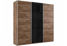 Шкаф-купе Прайм 3-х дверный 1800 ДСП/Стекло Черное/ДСП Крафт табачный