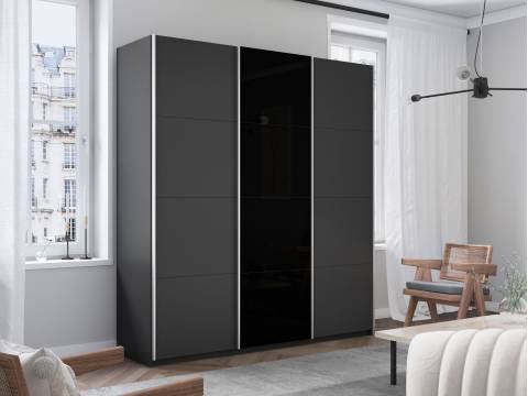 Шкаф-купе Прайм 3-х дверный 2100 ДСП/Стекло Черное/ДСП Серый Диамант