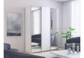Шкаф-купе Прайм 3-х дверный 1800 два Зеркала/ДСП Белый Снег
