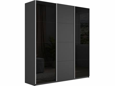 Шкаф-купе Прайм 3-х дверный 2100 два Стекла Черные/ДСП Серый Диамант