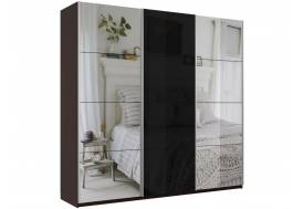 Шкаф-купе Прайм 3-х дверный 1800 Зеркало/Стекло Черное/Зеркало Венге