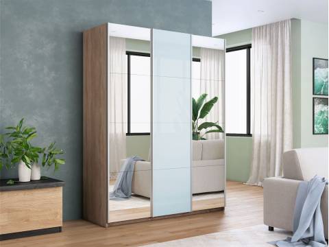 Шкаф-купе Прайм 3-х дверный 1800 Зеркало/Стекло Белое/Зеркало Сонома