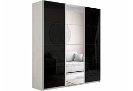 Шкаф-купе Прайм 3-х дверный 2100 два Стекла Черные/Зеркало Ясень Анкор Светлый