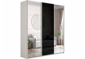 Шкаф-купе Прайм Широкий 3-х дверный два зеркала/стекло черное Ясень Анкор Светлый
