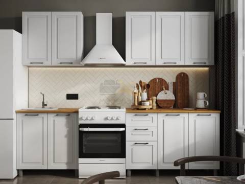 Кухня Аликанте 2000 без стекла МДФ Белый снег без столешницы