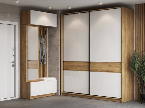 Модульная прихожая Бостон МДФ белый со шкафом купе