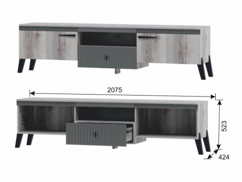Тумба ТВ №1 с ножками Ольга 3 дуб делано