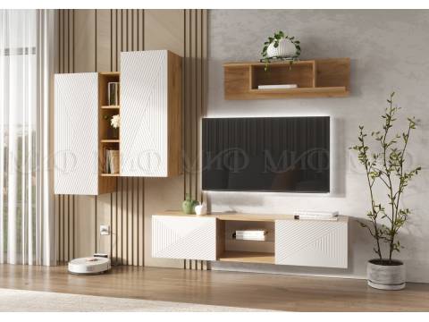 Гостиная навесная Флэш Браш Вайт, Дуб Крафт