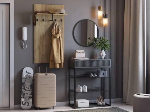 Прихожая Мебельсон К15 дуб крафт золотой/графит