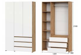 Шкаф комбинированный трехстворчатый Некст 1 Дуб Золотой/Белый