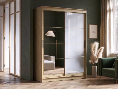 Шкаф-купе Гранд-1 1600 Дуб Вотан-двери Зеркало-Лакобель белый