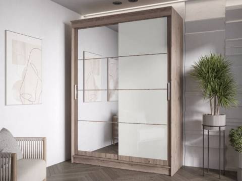 Шкаф-купе Гранд-1 1600 Дуб Горный-двери Зеркало-Лакобель белый